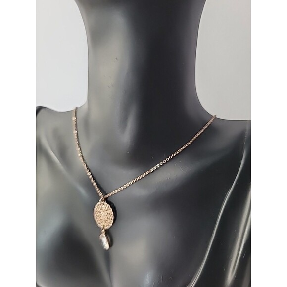 Vintage Necklace Gold Tone Chain Pendant Charm Crystal Clear Jewelry Costume - Picture 5 of 9